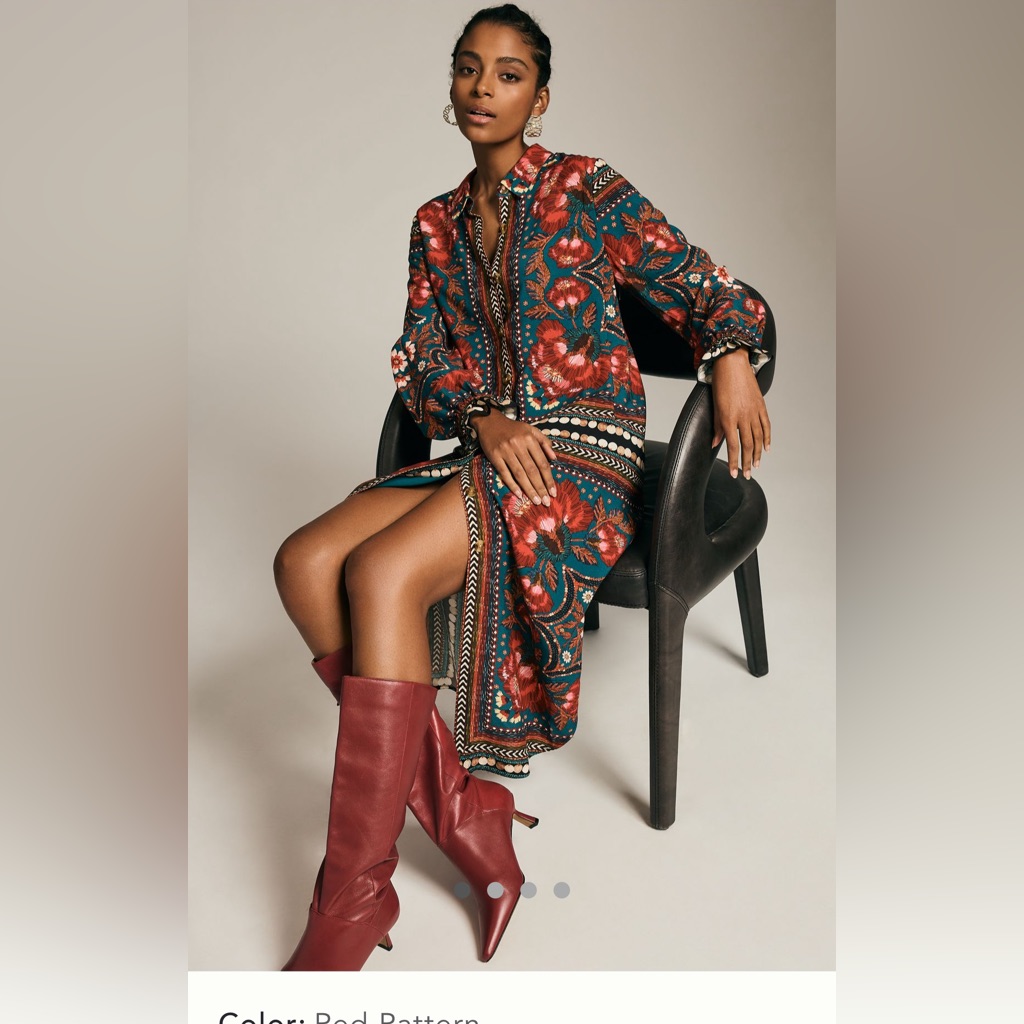 Farm Rio Long-Sleeve Shirt Dress Red Pattern